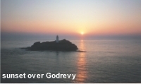 Godrevy Lighthouse off Gwithian Sands,  Cornwall. Catch the scene while camping at Gwithian Farm campsite.